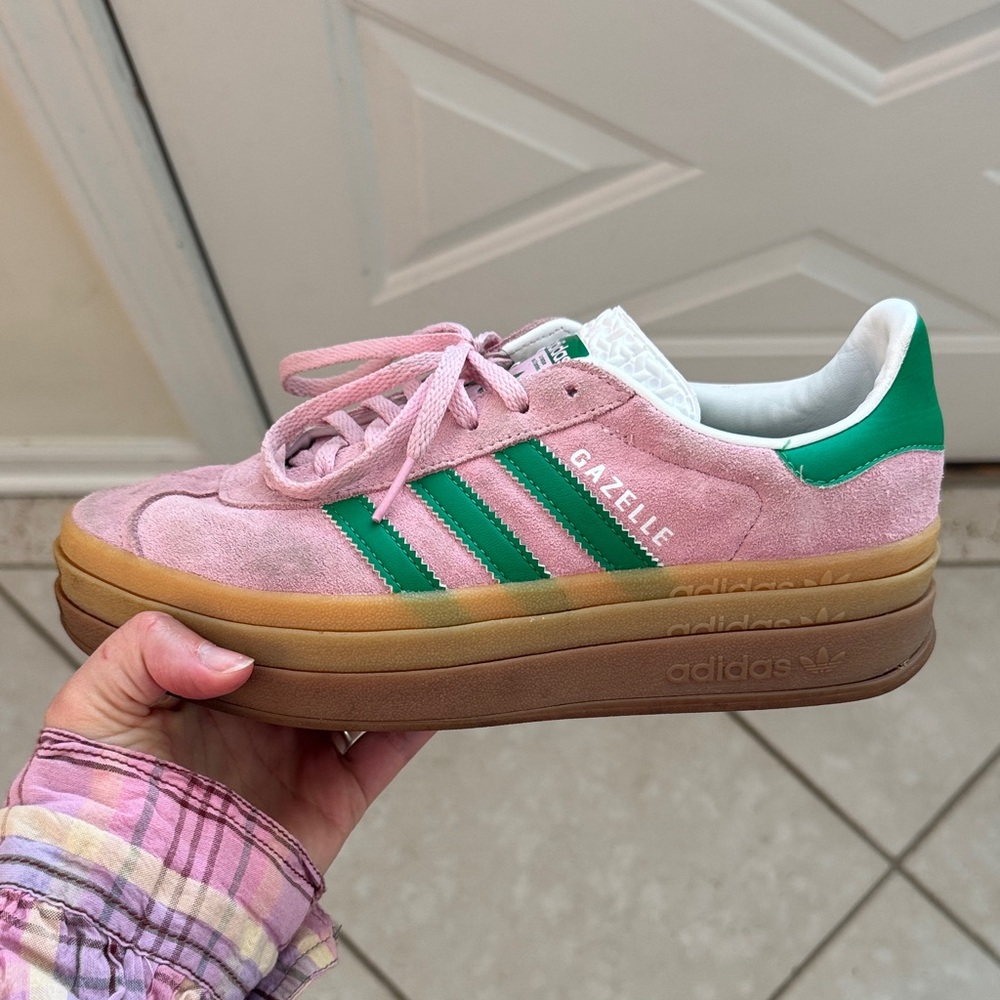 Adidas Gazelle Pink and Green Suede Sneakers